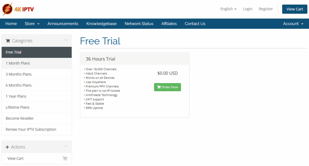 Flash 4K IPTV Free Trial Shopping Cart View